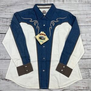 Cumberland Outfitters Shirt XL Metal Button Western Long sleeve Denim Geometric